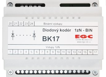 BK17 - převádí výstupní kód 1 z 17 navolené odbočky distribučního transformátoru 110 kV / 22 kV na binární kód